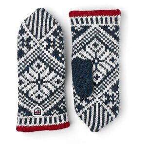 3469 Womens Wool Mittens: Nordic Knit Winter Glovess, Medium Blue/off White, 6